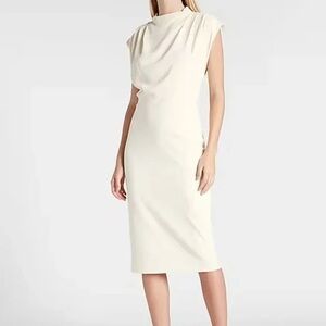 Express Draped Mock Neck Midi Dress Swan